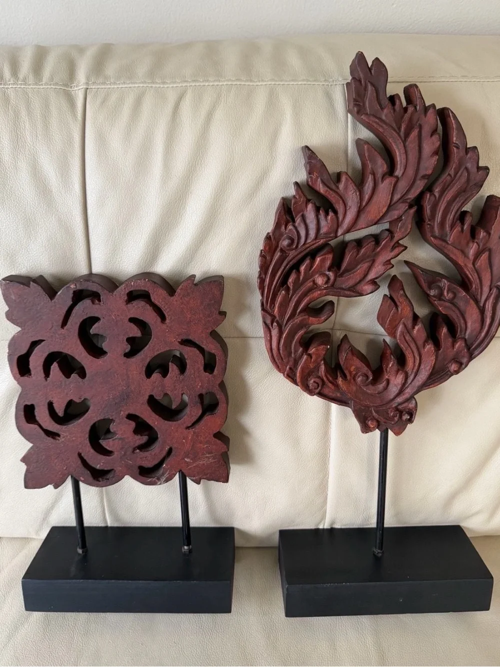 Hand-Carved Red Wooden Wall Decor